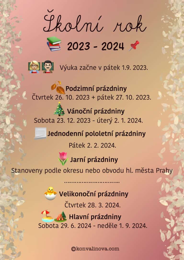 Organizace školního roku 2023/2024 Mgr. Kateřina Konvalinová